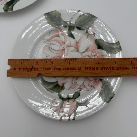 Vintage Salad Plates in Summer Rose by Fitz and Floyd set of 4, 7.5" Peach Green - Picture 5 of 7